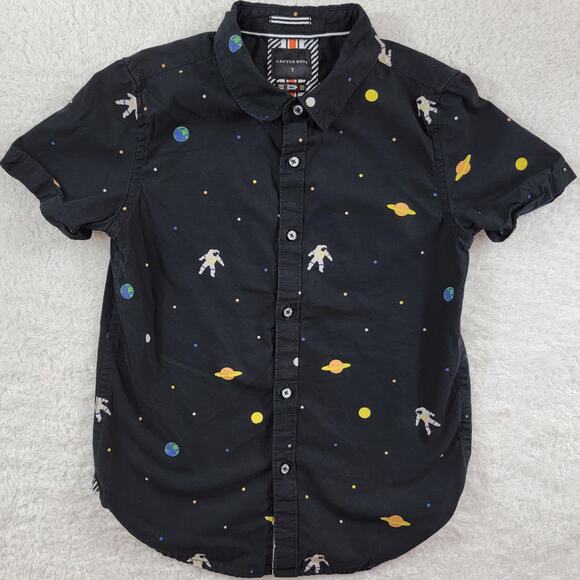 Cactus Boys Black Short Sleeve Space Button Up Dress Shirt - Picture 1 of 7